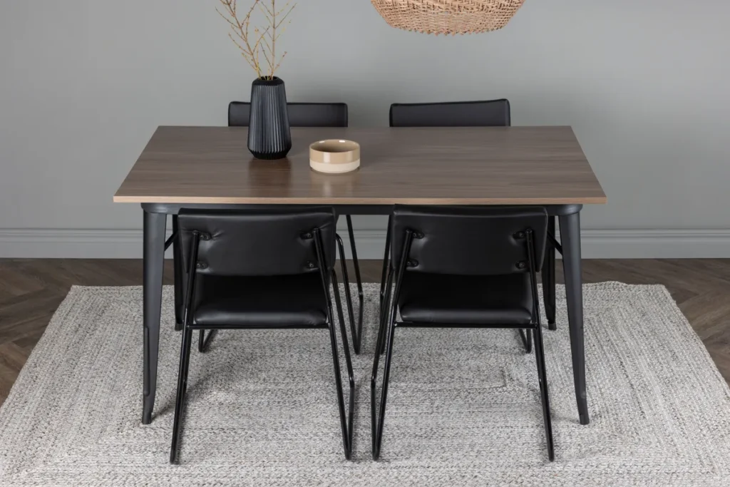 Kenth & Tempe Matstolar Black + Rektangulära Matbord 140 x 80 Walnut