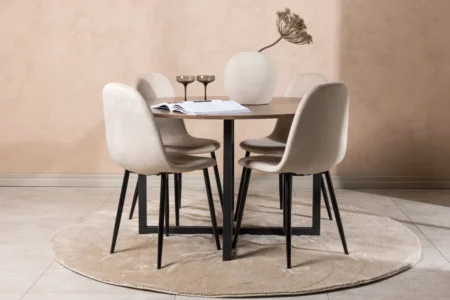 Polar & Durango Matstolar Beige + Runda Matbord ⌀120 Walnut