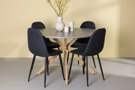 Polar & Piazza Matstolar Black + Runda Matbord ⌀120 Grå