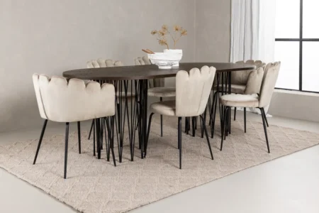 Limhamn & Stone Matstolar Beige + Ovala Matbord 220 x 100 Mocca