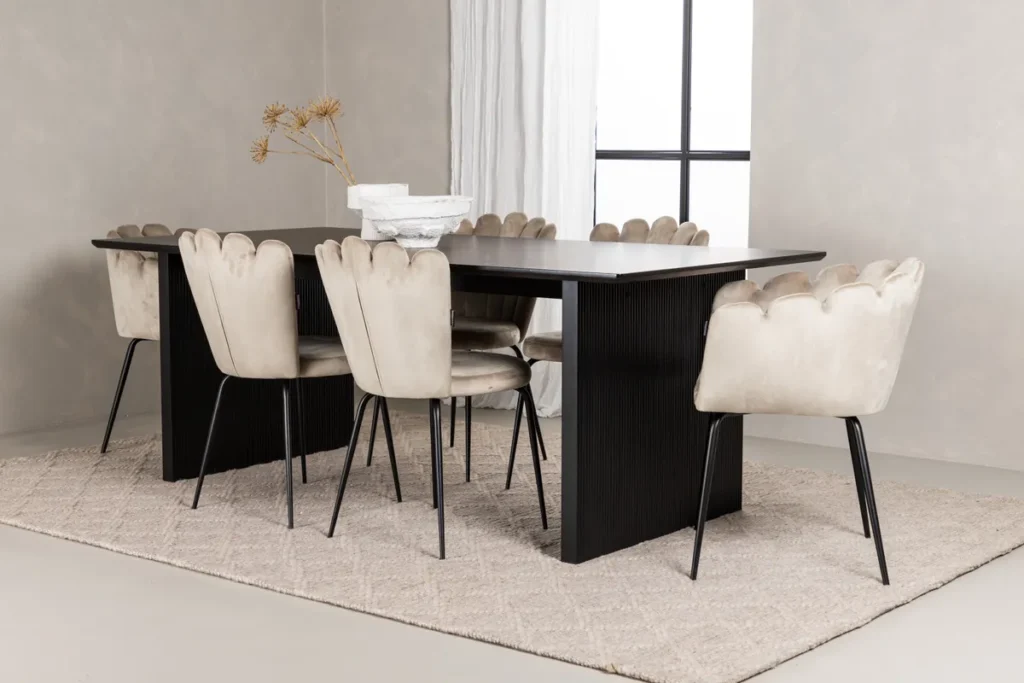 Limhamn & Vail Matstolar Beige + Rektangulära Matbord 200 × 100 Black