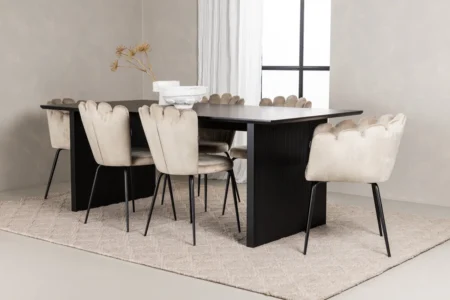 Limhamn & Vail Matstolar Beige + Rektangulära Matbord 200 × 100 Black