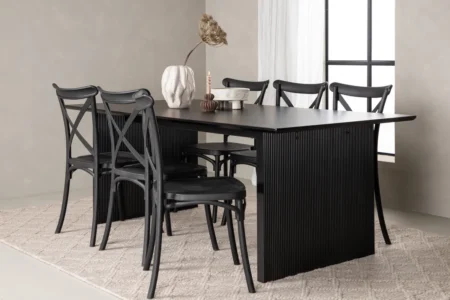 Crosett & Vail Matstolar Black + Rektangulära Matbord 200 × 100 Black
