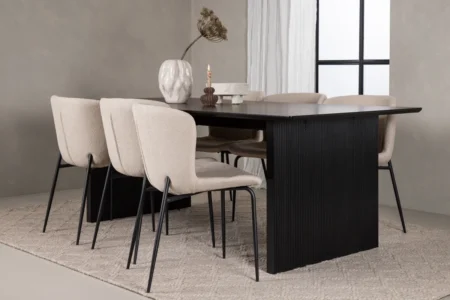 Modesto & Vail Matstolar Beige + Rektangulära Matbord 200 × 100 Black