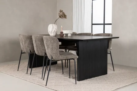 Modesto & Vail Matstolar Brown + Rektangulära Matbord 200 × 100 Black