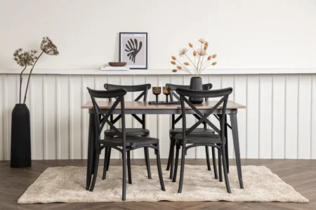 Crosett & Tempe Matstolar Black + Rektangulära Matbord 140 x 80 Walnut
