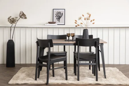 Tempe & Montros Rektangulära Matbord 140 x 80 Walnut + Matstolar Black