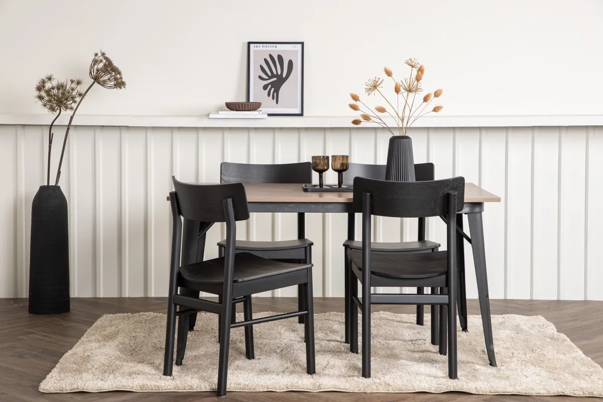 Tempe & Montros Rektangulära Matbord 140 x 80 Walnut + Matstolar Black