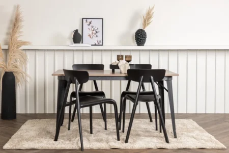 Tempe & Ursholmen Rektangulära Matbord 140 x 80 Walnut + Matstolar Black