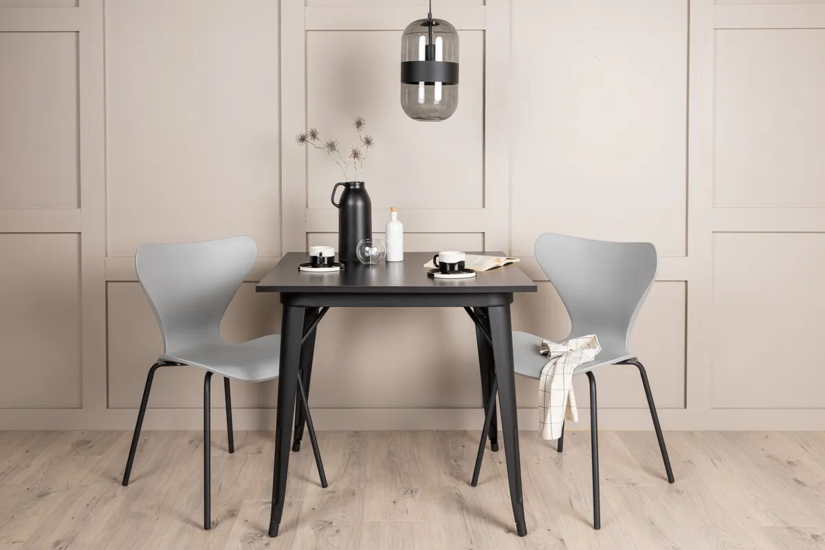 Tempe & Estes Matbord 80×80 + Matstolar Ljusgrå