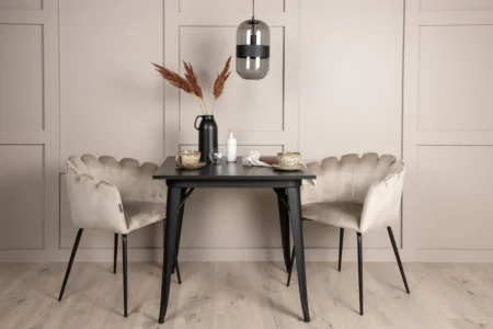 Limhamn & Tempe Matstolar Beige + Rektangulära Matbord 80 x 80 Svart