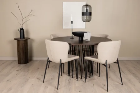 Modesto & Stone Matstolar Beige + Runda Matbord ⌀120 Mocka