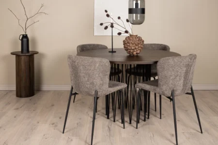 Modesto & Stone Matstolar Brun + Runda Matbord ⌀120 Mocka