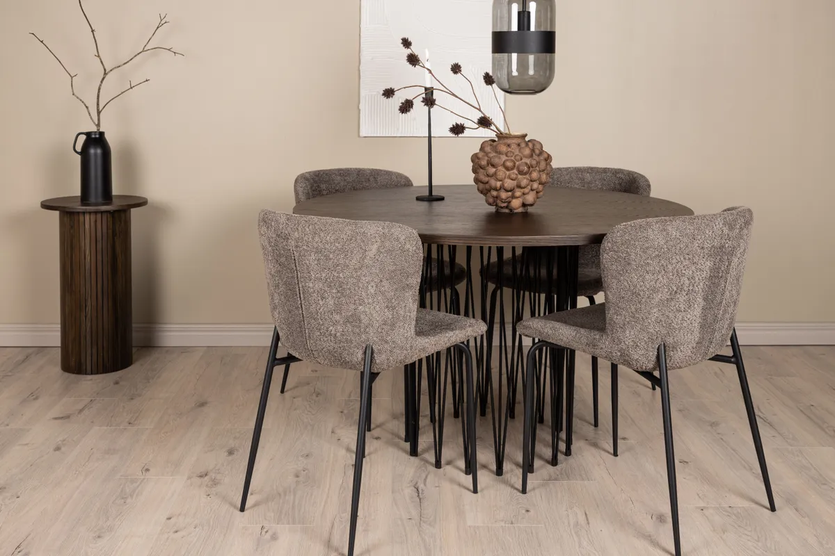 Modesto & Stone Matstolar Brun + Runda Matbord ⌀120 Mocka