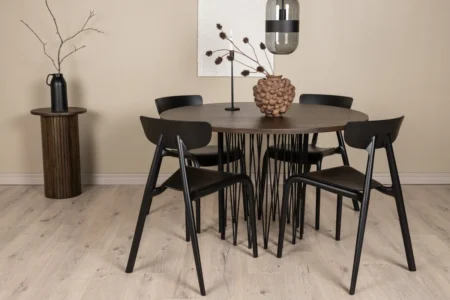 Ursholmen & Stone Matstolar Black + Runda Matbord ⌀120 Mocca
