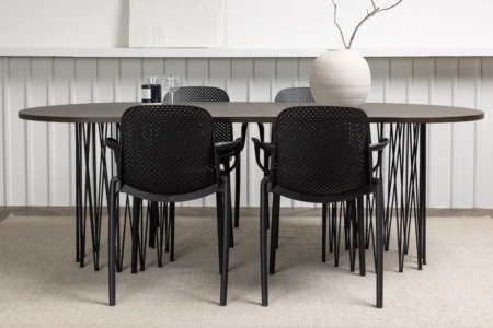 Baltimore & Stone Matstolar Svart + Ovala Matbord 220 x 100 Mocka