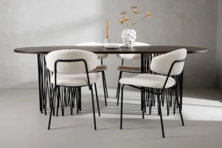 Chico & Stone Matstolar White + Ovala Matbord 220 x 100 Mocca