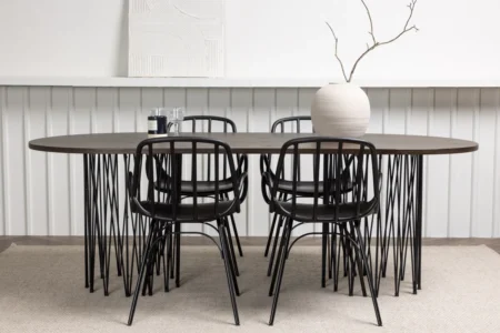 Dyrön & Stone Matstolar Black + Ovala Matbord 220 x 100 Mocca