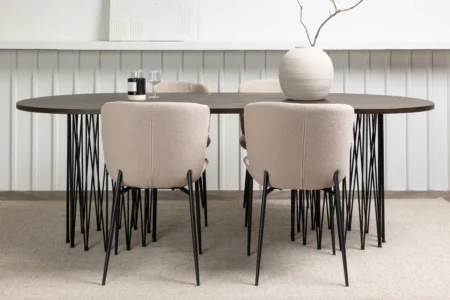 Modesto & Stone Matstolar Beige + Ovala Matbord 220 x 100 Mocca