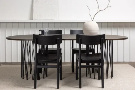 Montros & Stone Matstolar Black + Ovala Matbord 220 x 100 Mocca