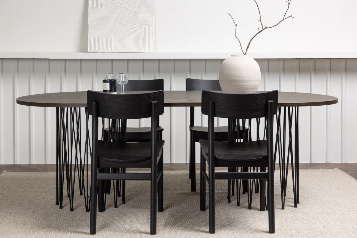 Montros & Stone Matstolar Black + Ovala Matbord 220 x 100 Mocca