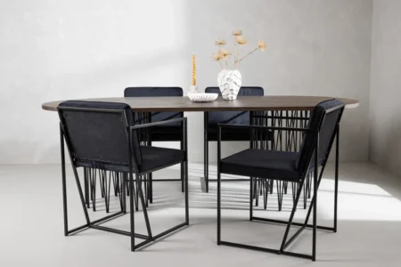 Richmond & Stone Matstolar Black + Ovala Matbord 220 x 100 Mocca