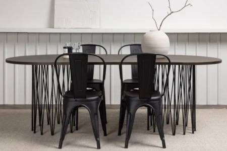 Tempe & Stone Matstolar Black + Ovala Matbord 220 x 100 Mocca