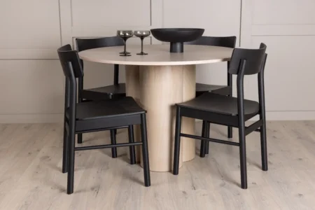 Montros & Olivia Matstolar Black + Runda Matbord ⌀110 Whitewash