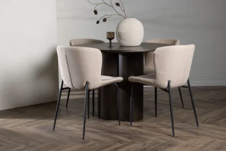 Modesto & Olivia Matstolar Beige + Runda Matbord ⌀110 Mocca