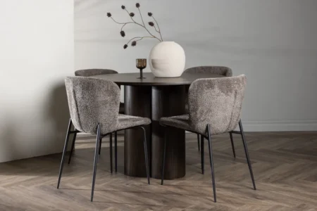 Modesto & Olivia Matstolar Brown + Runda Matbord ⌀110 Mocca