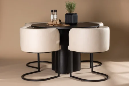 Olivia & Simrishamn Runda Matbord ⌀110 Black + Matstolar Beige