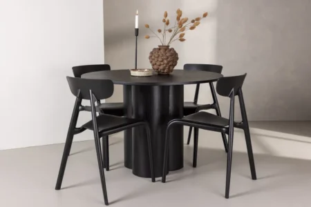 Ursholmen & Olivia Matstolar Black + Runda Matbord ⌀110 Black