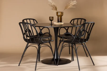 Dyrön & Glade Matstolar Black + Runda Matbord ⌀100 Black