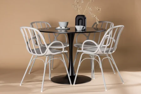 Dyrön & Glade Matstolar Light Grey + Runda Matbord ⌀100 Black