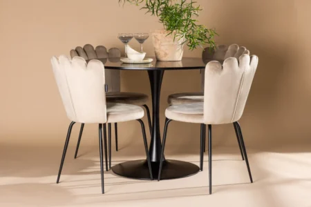Limhamn & Glade Matstolar Beige + Runda Matbord ⌀100 Black