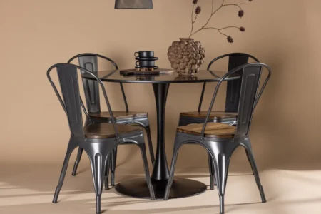 Tempe & Glade Matstolar Walnut + Runda Matbord ⌀100 Black