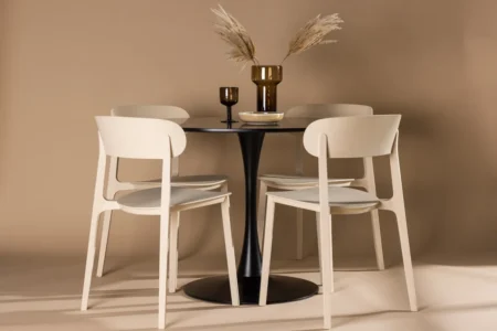 Åstol & Glade Matstolar Beige + Runda Matbord ⌀100 Black