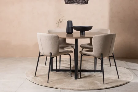 Durango & Modesto Runda Matbord ⌀120 Walnut + Matstolar Brown