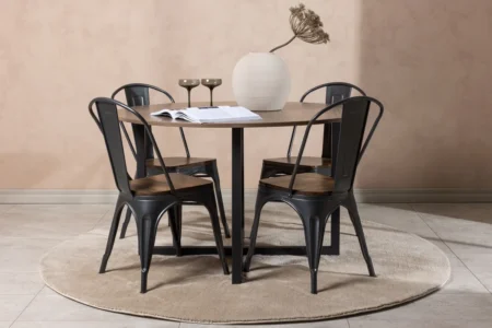 Durango & Tempe Runda Matbord ⌀120 Walnut + Matstolar Walnut