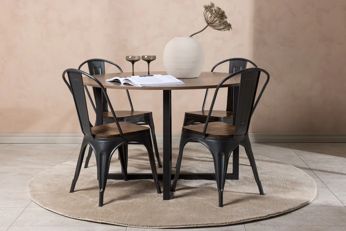 Durango & Tempe Runda Matbord ⌀120 Walnut + Matstolar Walnut