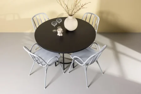 Dyrön & Copenhagen Matstolar Light Grey + Runda Matbord ⌀115 Black