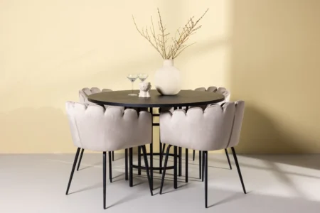 Limhamn & Copenhagen Matstolar Beige + Runda Matbord ⌀115 Black