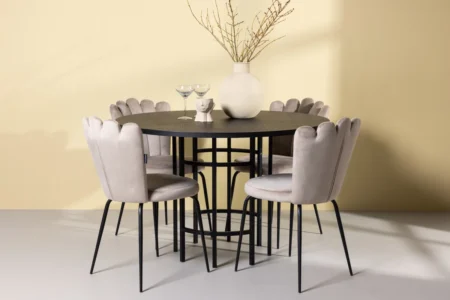 Limhamn & Copenhagen Matstolar Beige + Runda Matbord ⌀115 Black