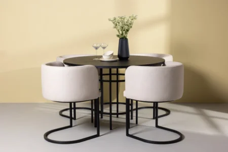 Copenhagen & Simrishamn Runda Matbord ⌀115 Black + Matstolar Beige