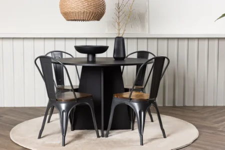 Bootcut & Tempe Runda Matbord ⌀110 Black + Matstolar Walnut