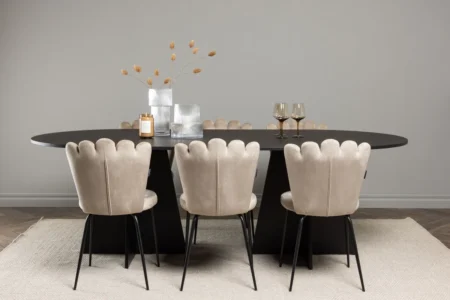 Limhamn & Bootcut Matstolar Beige + Ovala Matbord 230 x 115 Black