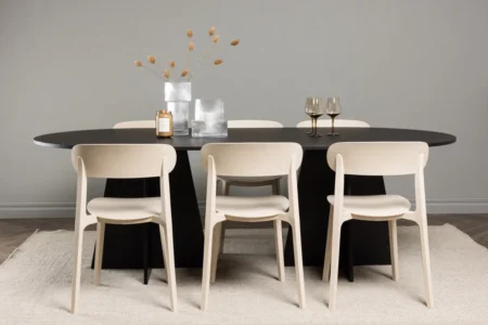 Bootcut & Åstol Ovala Matbord 230 x 115 Black + Matstolar Beige