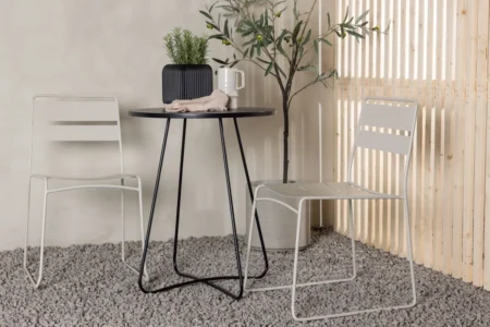 Lina & Bacong Matstolar Beige + Cafebord Ø60 Svart