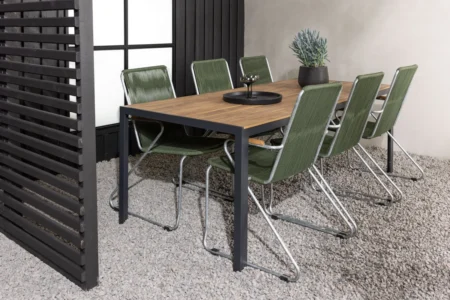 Break & Bois Rektangulära Matbord 205x90x74 Natur + Matstolar Grön