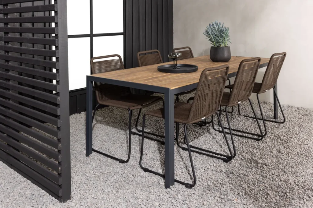 Break & Lindos Rektangulära Matbord 205x90x74 Natur + Matstolar Brun